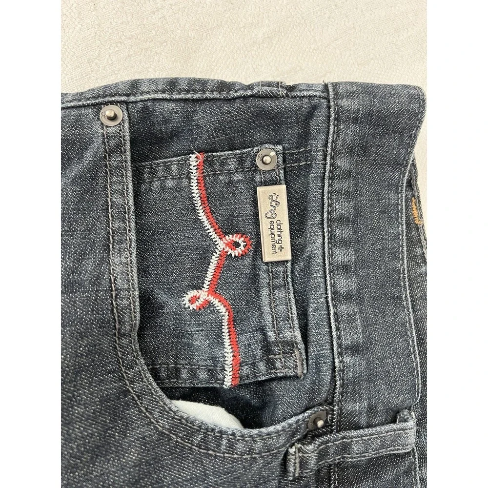 Vintage Y2K LRG Denim Shorts Mens 38 Baggy Embroidered Skater Hip Hop Jean Jorts